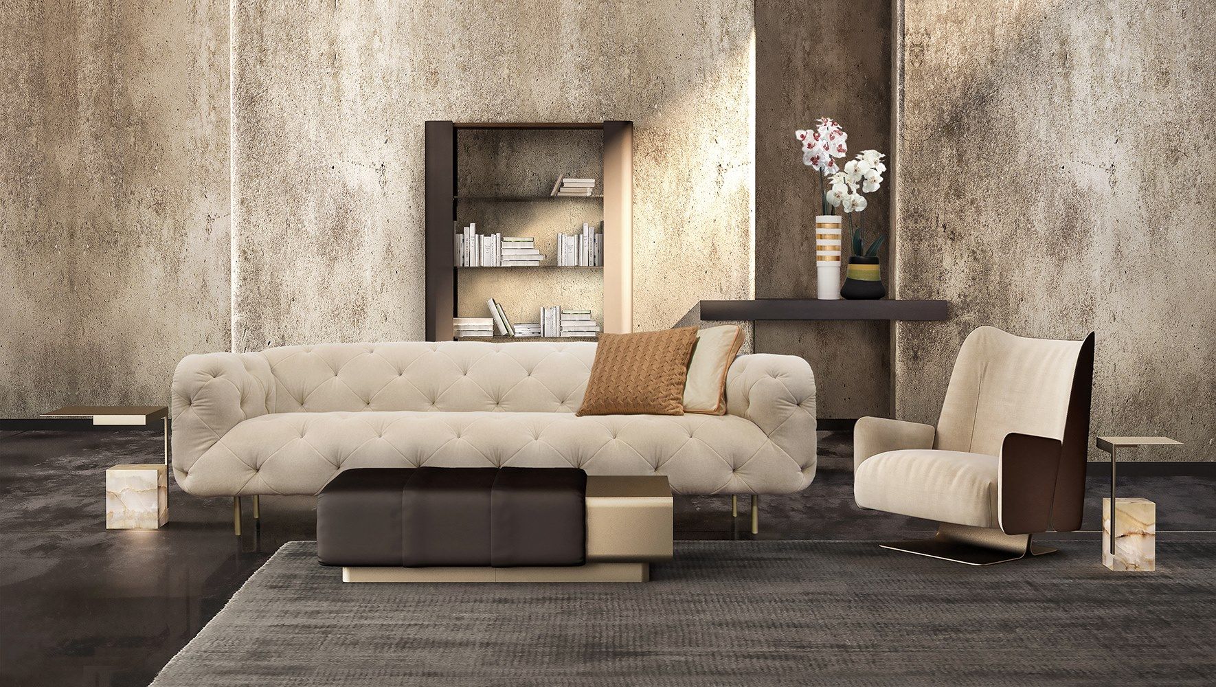 3-местный бархатный диван capitonné Formitalia Overseas ARCH-00133193 - Вид №2