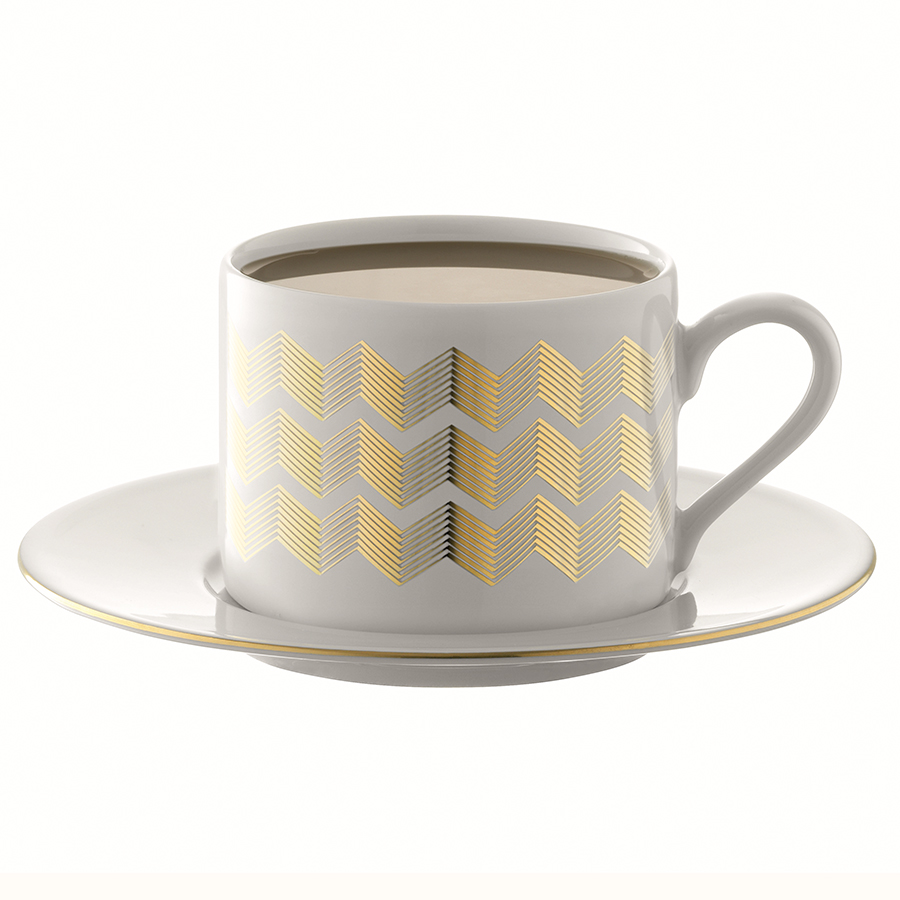 P034-11-146 Набор чашек с блюдцами signature, chevron, 4 шт, 250 мл, золото LSA International  - Вид №6