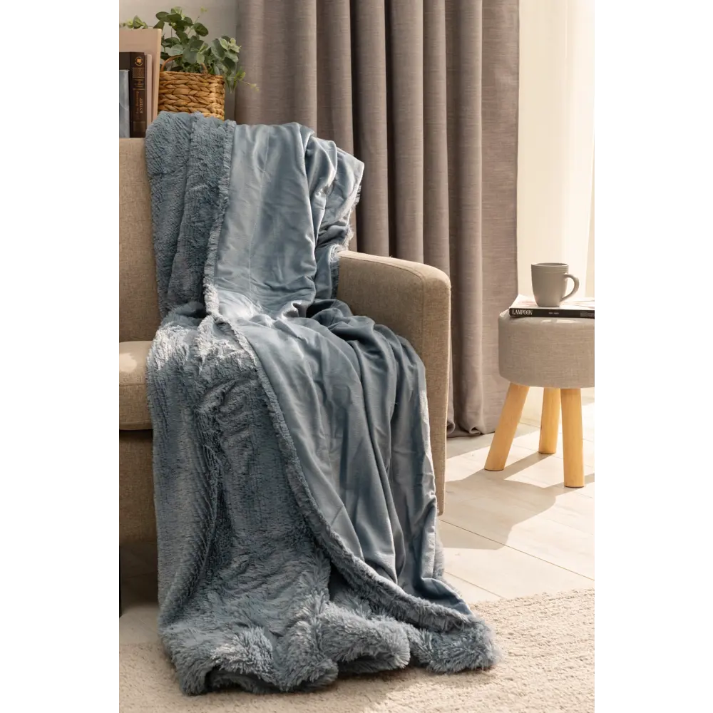 Плед "Мягкий мех" 200x220 см искусственный мех цвет серо-голубой Eclair STLM-2091778 - Вид №1