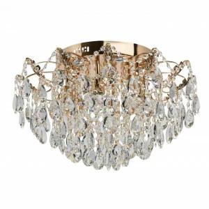 Люстра хрустальная потолочная золото 6 ламп 35 см De Markt City "Бриз" 111010112 DE MARKT ДИЗАЙНЕРСКИЕ, БРИЗ 328135 Золото;прозрачный