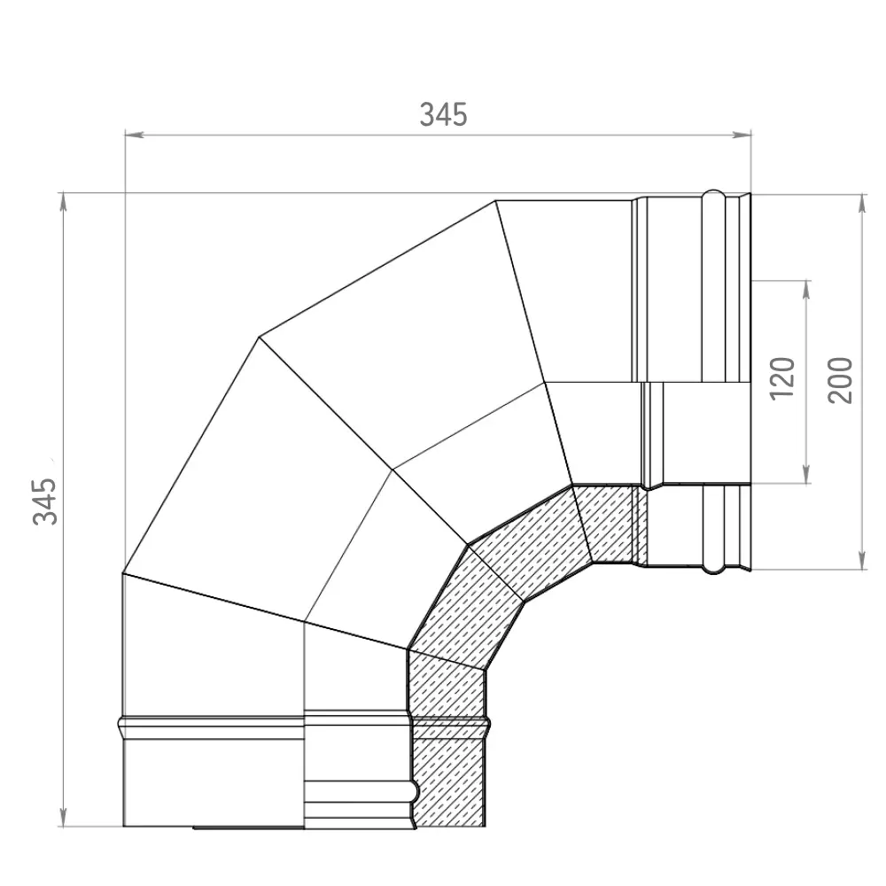 Сэндвич-колено Металлик и Ко 90° D120x200 мм 430/0.8 мм STLM-2047799 - Вид №3