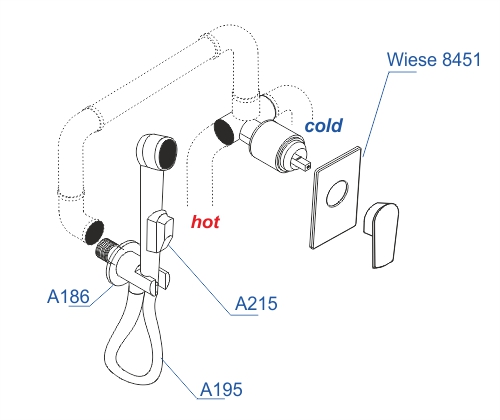 A84095 Встраиваемый комплект для биде со шлангом 150 см WasserKRAFT  - Вид №2