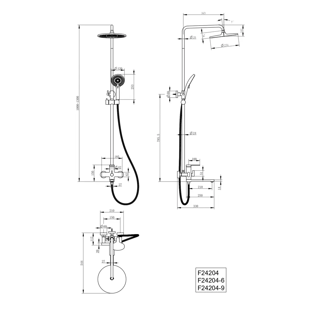 Душевая система Frap Arne со смесителем 3 режима цвет графит STLM-2006197 - Вид №9