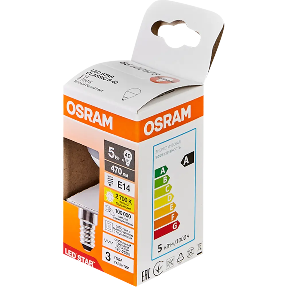 Лампа светодиодная Osram шар 5Вт 470Лм E14 теплый белый свет STLM-2191712 - Вид №3