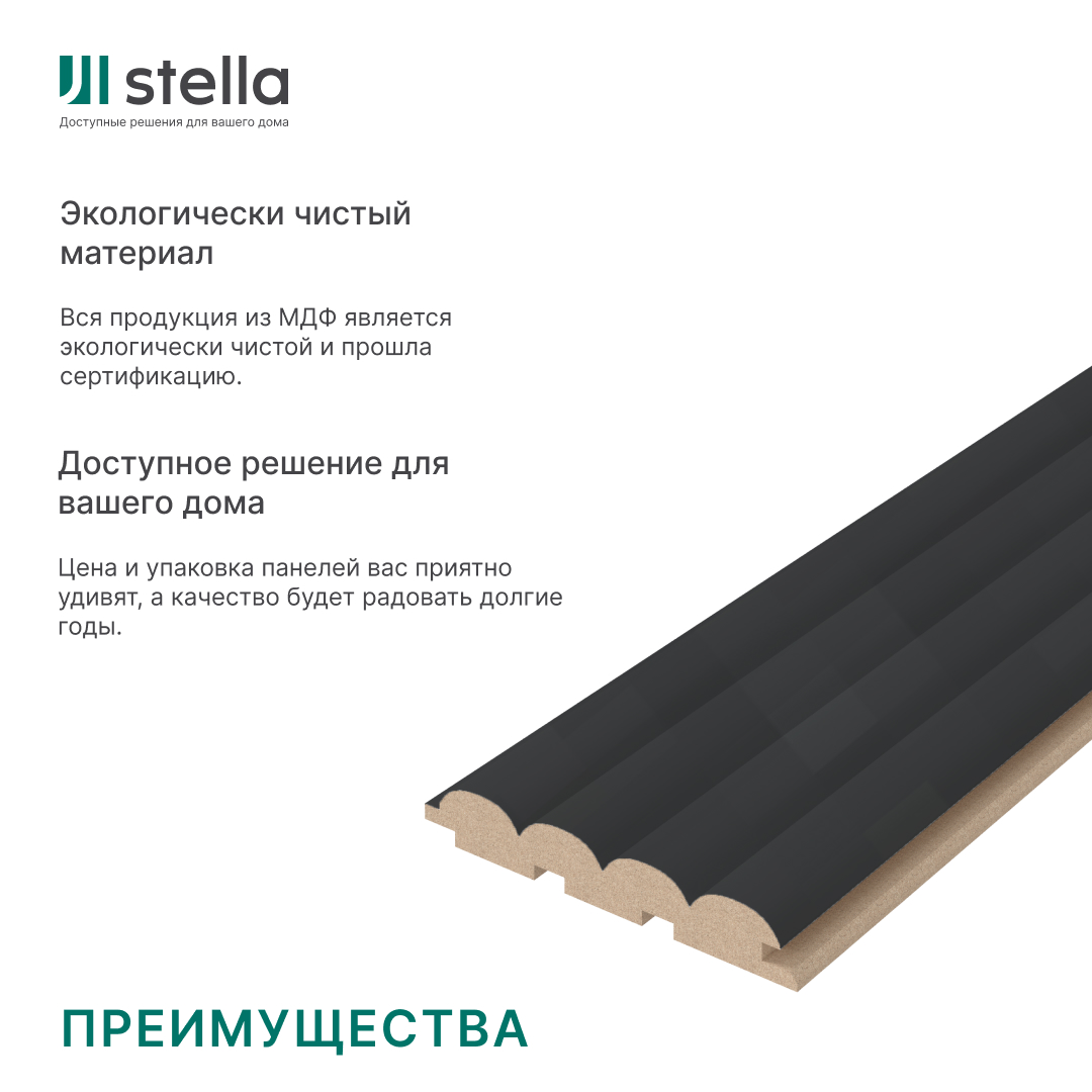Панель Стеновая Реечная МДФ Stella Wave De Luxe Black Lead 2700x119x16 (4шт.упак.) STSR-259 - Вид №6
