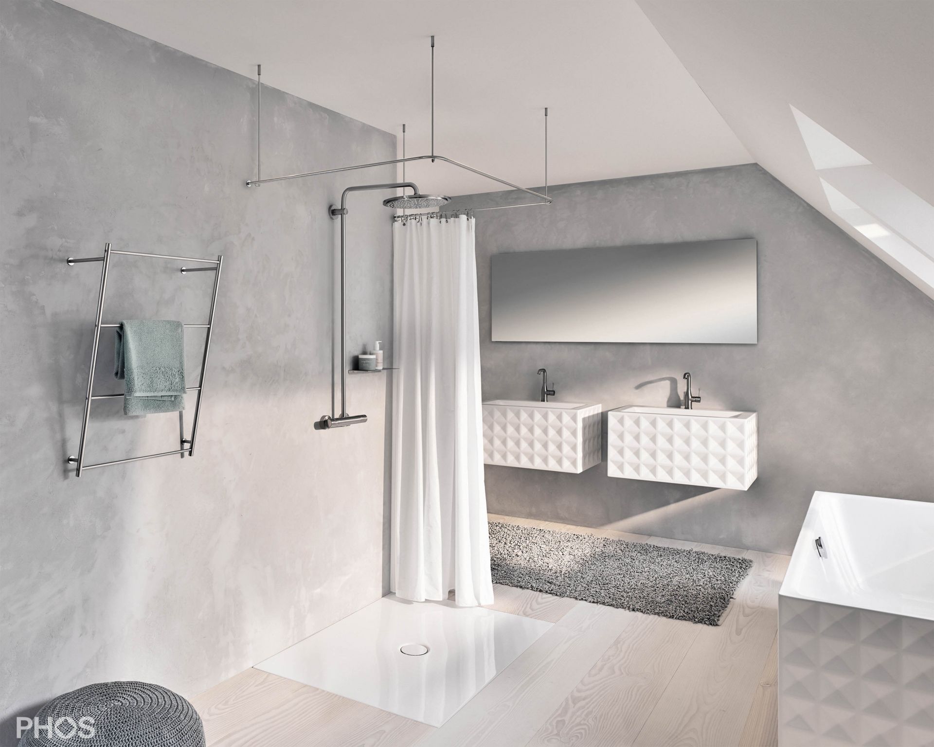 DSU950-950F Карниз для душевой занавески U-образный для крепления к потолку, 95 x 95 x 95 см PHOS  - Вид №1