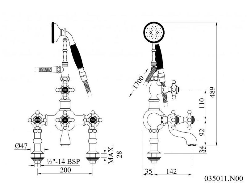 Bronces Mestre Смеситель для ванны с ручным душем на 2 отверстия Retro 035011.n00.50 - Вид №1
