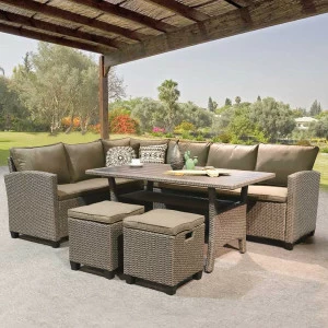 Обеденная группа бежевая, искусственный ротанг, на 6 персон Beige AFINA  286083 Бежевый