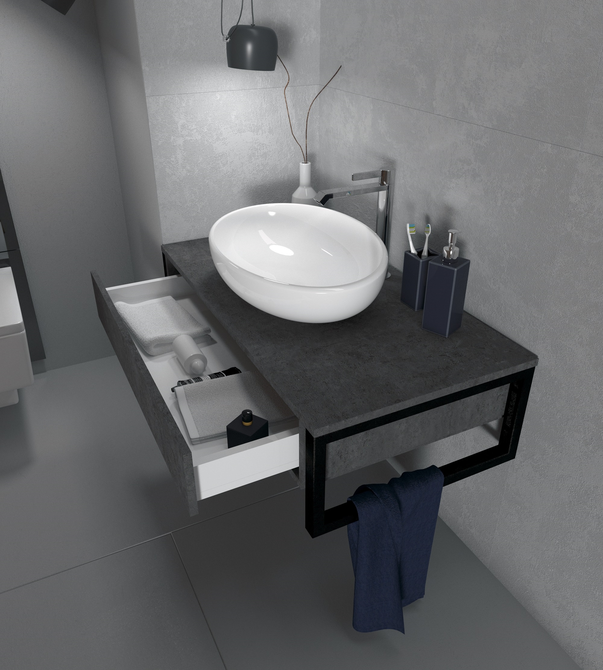 У85850 Тумба GRUNGE LOFT 100П 1в.я Бетон темно-серый 1 Marka GRUNGE LOFT  - Вид №2