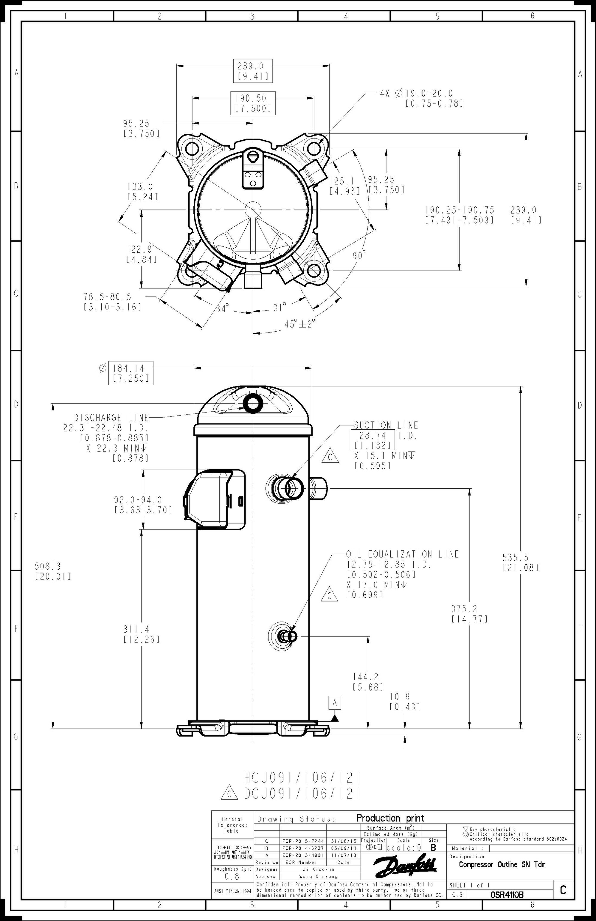Danfoss DCJ — Герметичные спиральные компрессоры, R401A DCJ106T4LC8 Компрессор спиральный 121L5035  - Вид №10