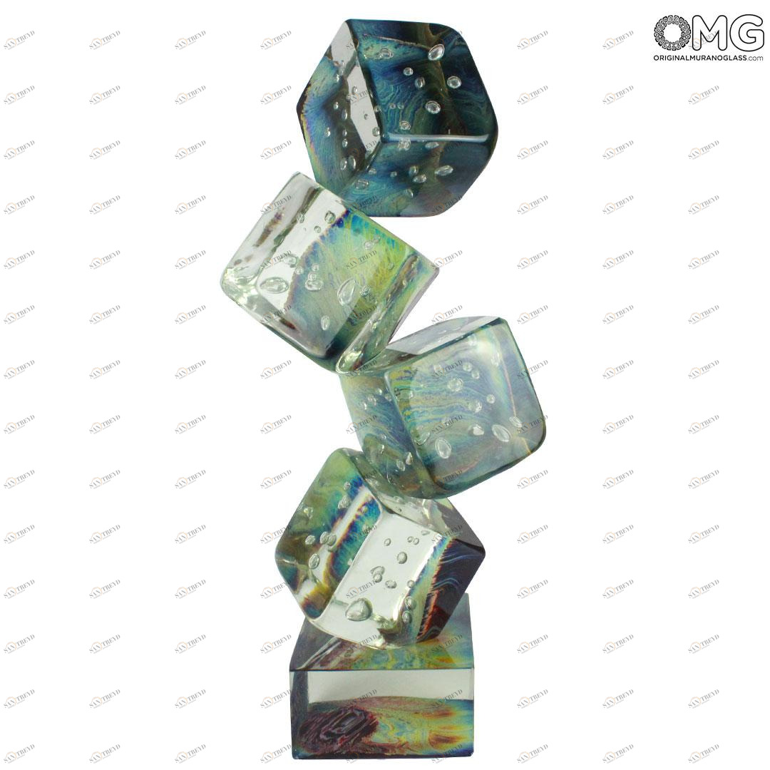 1565 ORIGINALMURANOGLASS Скульптура Кубики в Пропасти - халцедон - автор Andrea Tagliapietra - муранское стекло 30 см 