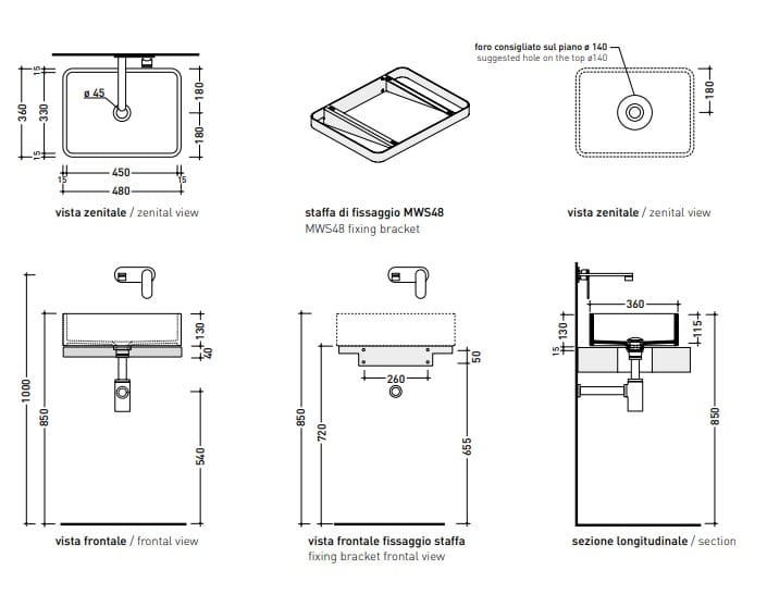 Керамическая столешница Ceramica Flaminia Monowash Miniwash Fly ARCH-00080176 - Вид №3