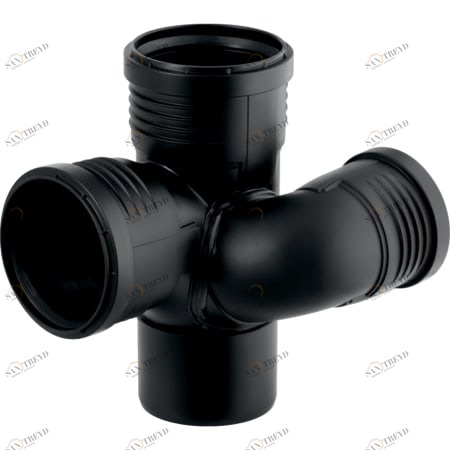 GEBERIT 390.464.14.1 Крестовина Geberit Silent-PP, левая со смещенным впуском и дополнительным отводом 87,5° 