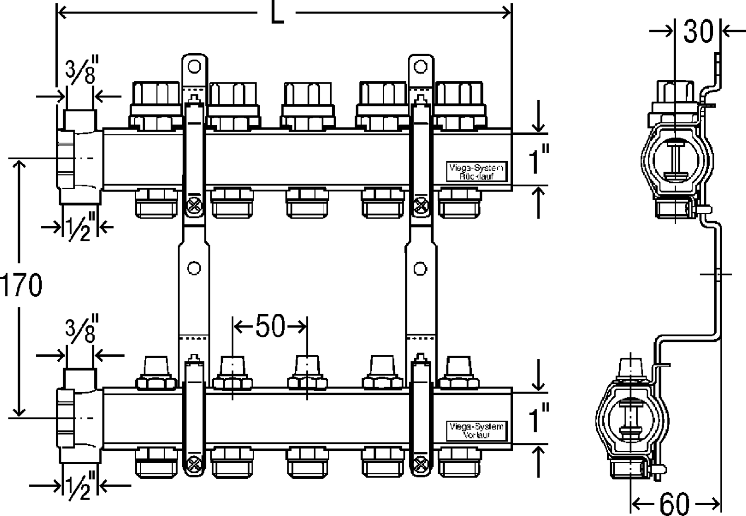 345 099 1) Модель 1002 Трубопроводные системы  Fonterra панельное отопление  Коллекторы  Латунь Santreyd  - Вид №2