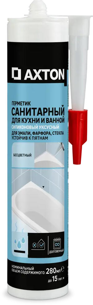 Силиконовый герметик Axton для ванной и кухни - прозрачный 280 мл 85272193