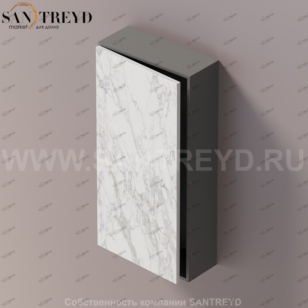 LIFT Модульный шкаф 80 см с левой дверью на доводчиках. Модули могут располагаться горизонтально и вертикально. Отделка: темно-серая краска и белый мрамор. AMOB052MCLGSX Agape