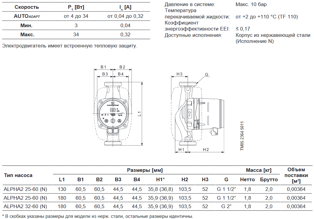 Циркуляционный насос GRUNDFOS ALPHA2 32-60 98520754 - Вид №3