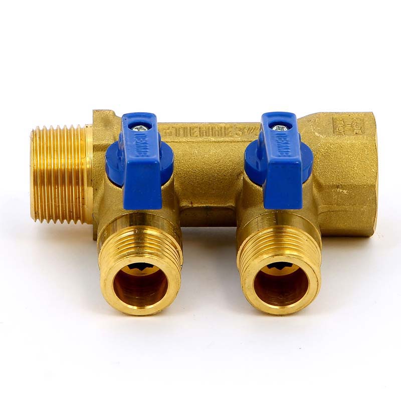 Коллектор НВ 3/4" с кранами с утолщенными стенками TIEMME 2 выхода 1/2"Н 36мм 1820022