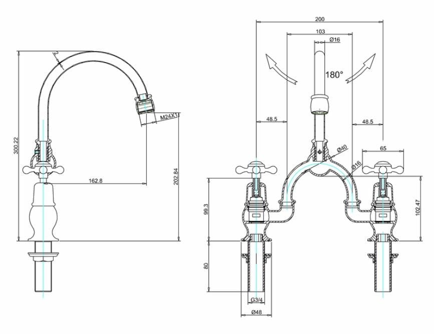 Смеситель для раковины с 2 отверстиями Burlington CLAREMONT ARCH-00062770 - Вид №4