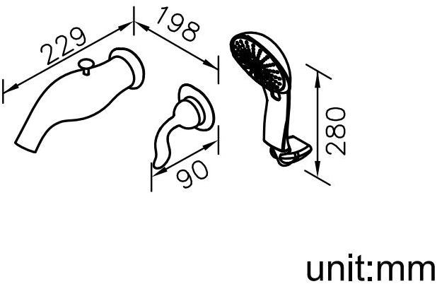 JUSTIME Настенный однорычажный смеситель для ванны из хромированной латуни с ручным душем Ether 6781-x4-81cp - Вид №4