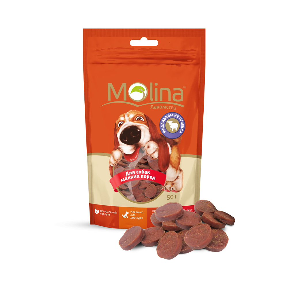 ПР0058722 Лакомство для собак для мелких пород Медальоны из ягненка 50г Molina 