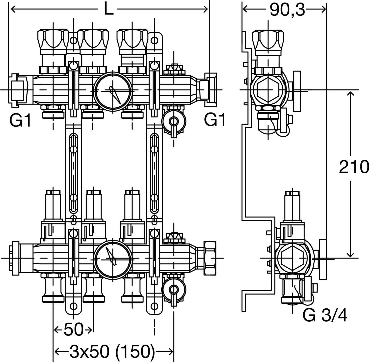 599 591 *) Модель 1004 Трубопроводные системы  Fonterra панельное отопление  Коллекторы  Коллекторы Santreyd  - Вид №2