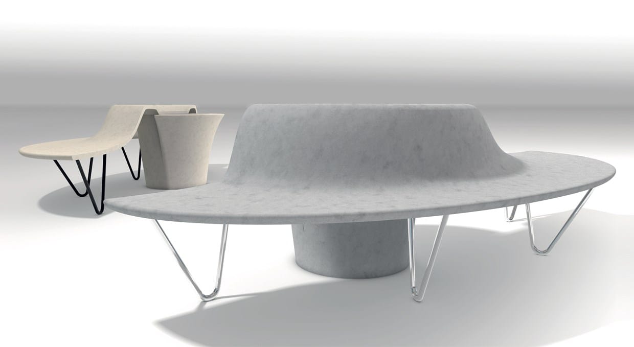 Реконструированная каменная изогнутая скамья со спинкой со встроенной плантатором Viscio Urban Design DUNA ARCH-00070983 - Вид №1