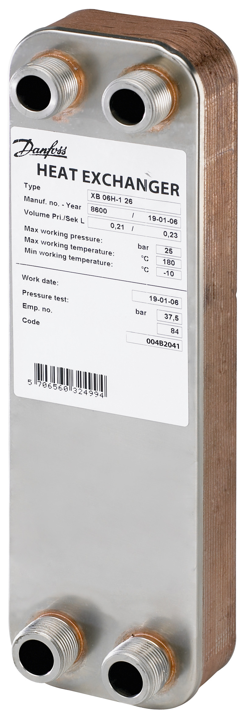 Danfoss Паяный пластинчатый теплообменник серии XB06 XB 06L-1 40 паяный пласт. теплообменник 004B2031  - Вид №17
