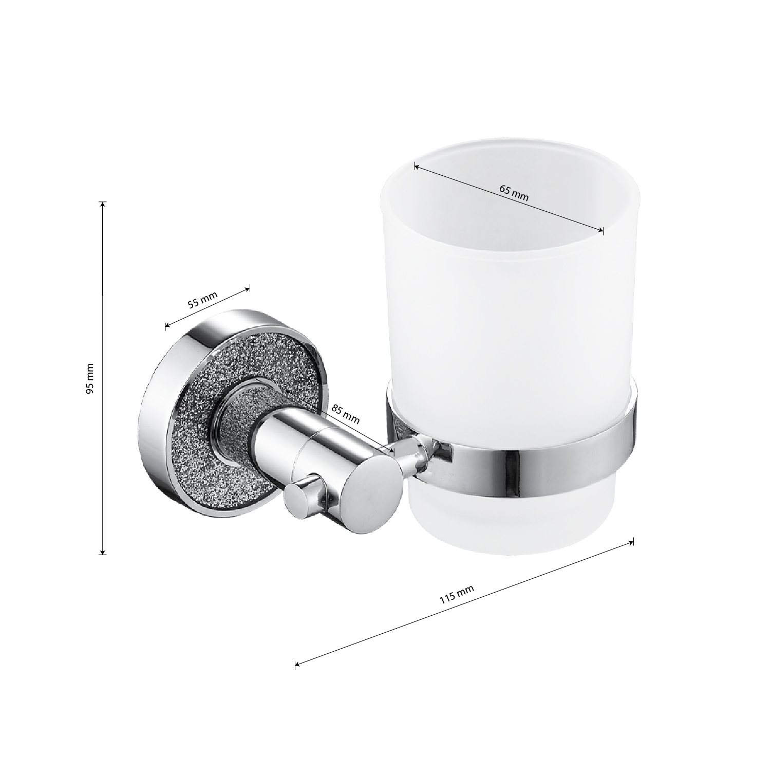 GFmark - Стакан стеклянный с креплением к стене, крепление с АЛМАЗНОЙ КРОШКОЙ, код: 4806  - Вид №2