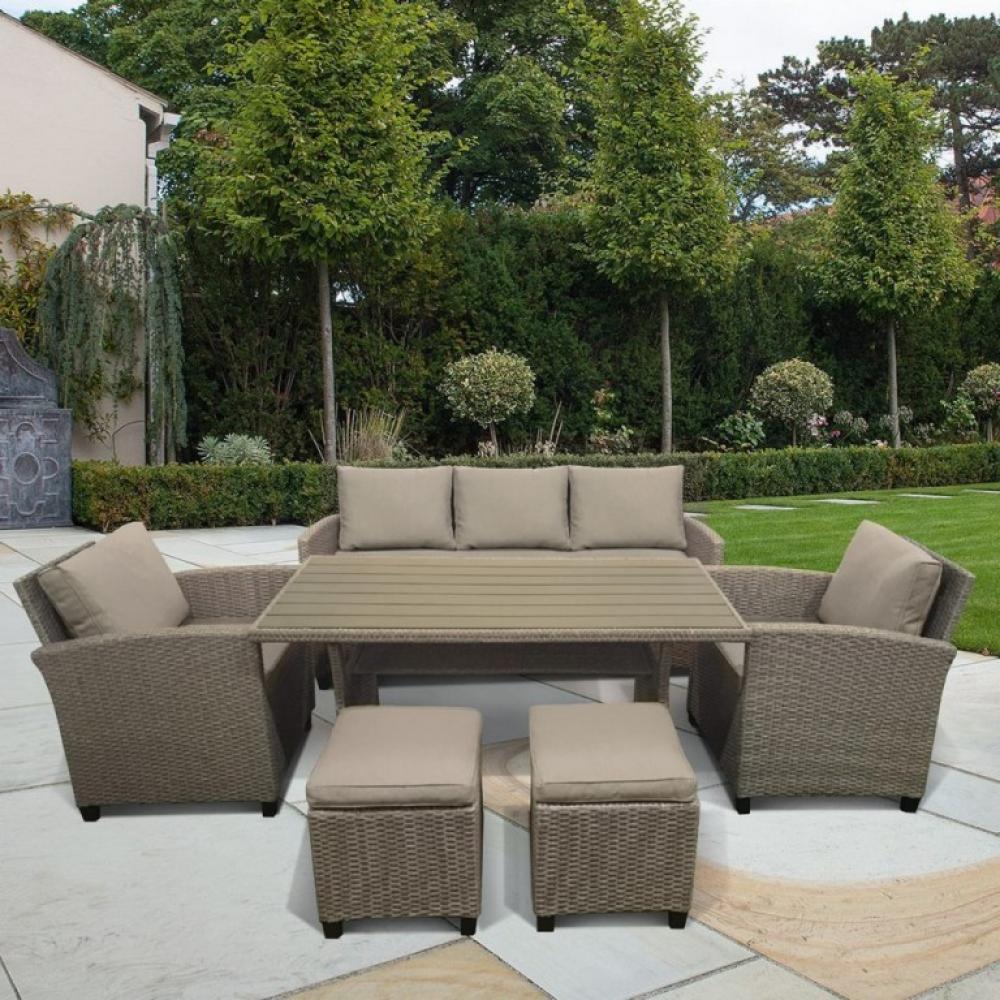 Мебель для дачи на 7 персон бежевая, диван, стол и кресла AFINA  00-3860455 Бежевый  - Вид №1