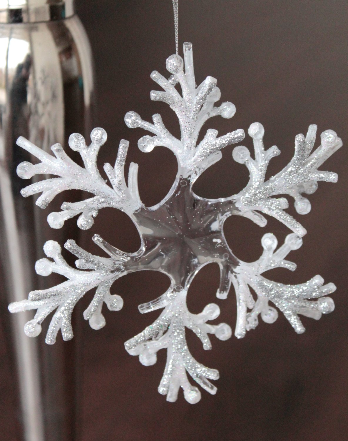 1318 796 a3 Орнамент Снежинка, акрил, с глиттером, Ø 15 см, бело-серебристый H-andreas  - Вид №3