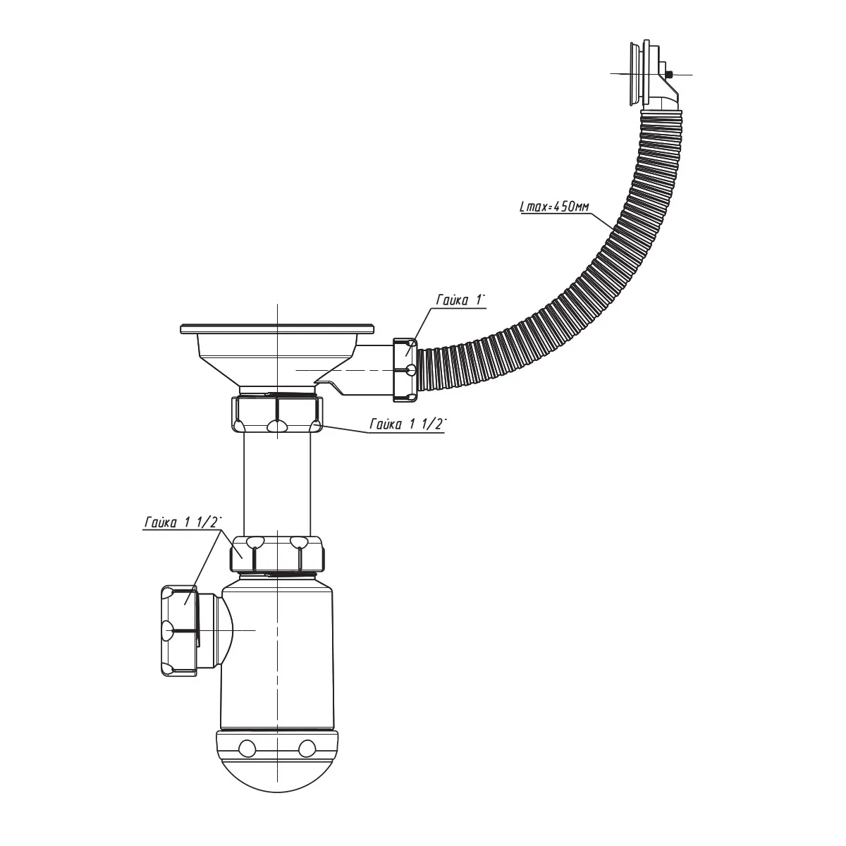 1- ый Сифон Санпласт GRAND 3 1/2" с круглым переливом(метал) GRANFEST С.Н.310-11-24 - Вид №1
