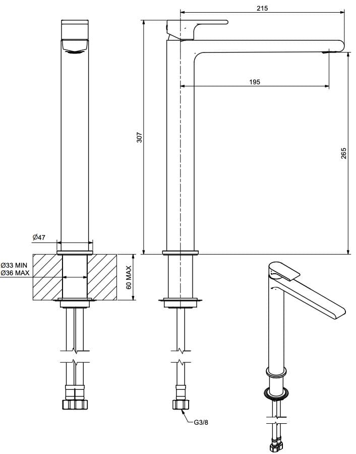 Однорычажный высокий смеситель для раковины без слива Bugnatese Simple ARCH-00057478 - Вид №2
