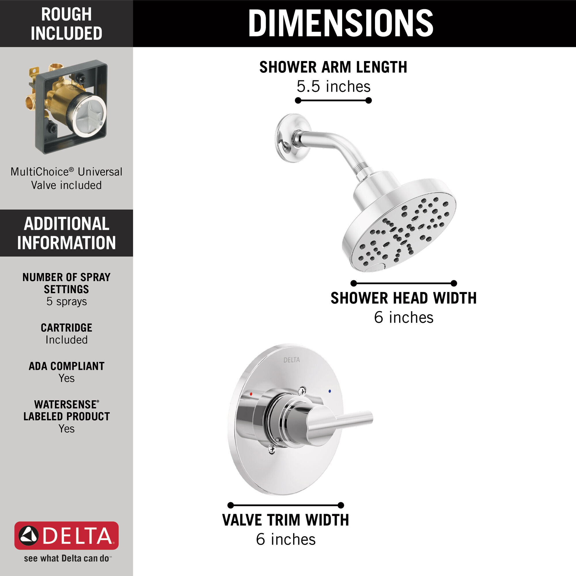 142749 Monitor® 14 Series H2Okinetic® Душ Delta Faucet Nicoli Хром  - Вид №2