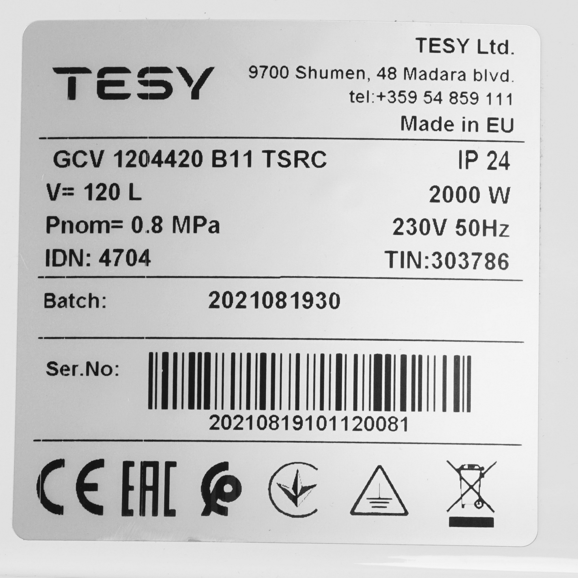 5343453 Водонагреватель электрический TESY GCV 1204420 B11 TSRC STDN-0082502 - Вид №4