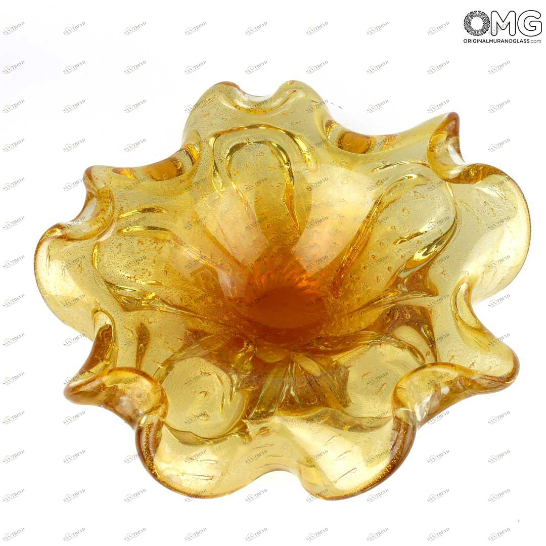 3897 ORIGINALMURANOGLASS Вазочка янтарный цветок - муранское стекло OMG 20 см 
