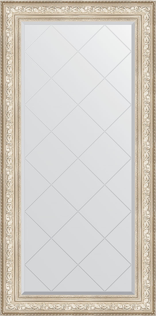 BY 4297 Зеркало с гравировкой в багетной раме - виньетка серебро 109 mm EVOFORM Exclusive-G