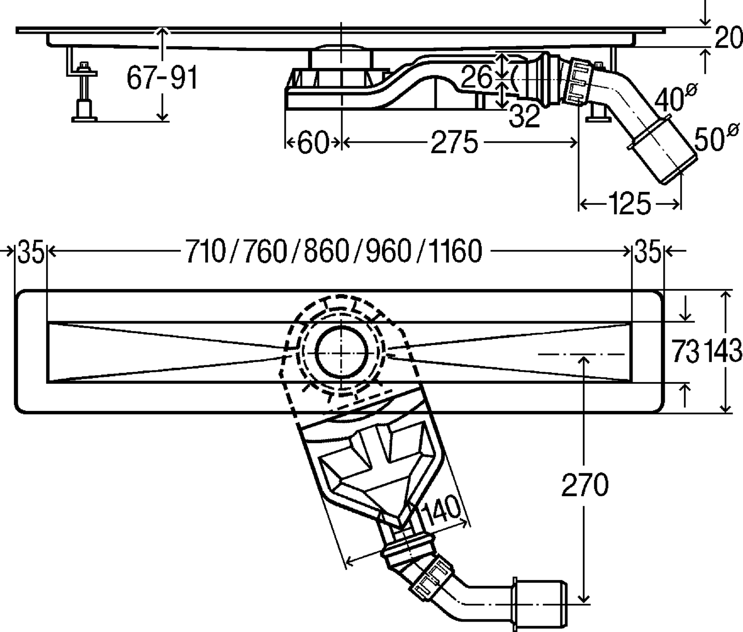 Канализационная арматура  Душевые лотки Advantix  Решетки VIEGA 687 595 1) Модель 4980.40 Santreyd  - Вид №2