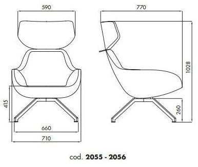 ALMA DESIGN Кресло из ткани с фиксированной или поворотной стальной основой X 2big 2055-2056 - Вид №3