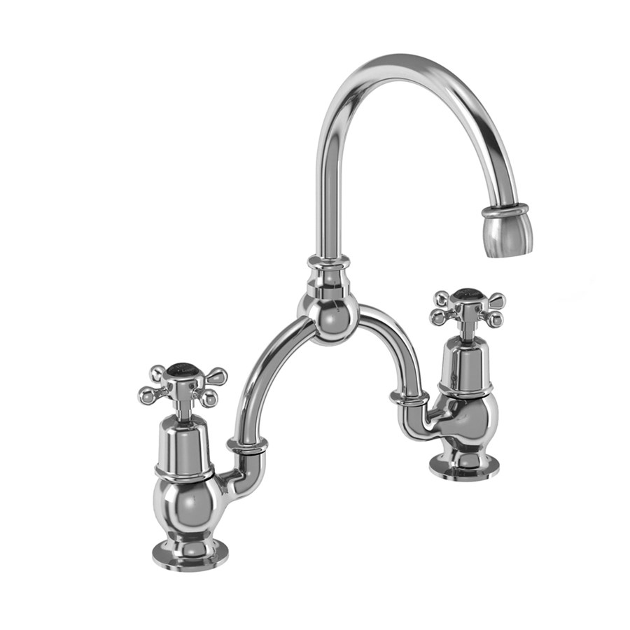 Burlington Арочный смеситель Claremont с 2 отверстиями и изогнутым изливом (центры 230 мм) Четверть оборота с белым акцентом CL28-QT  - Вид №1