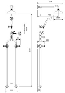 Напольная душевая колонна с переключателем с душем