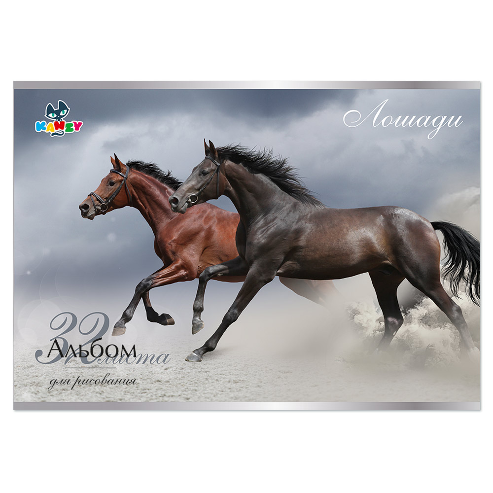 101103 Альбом для рисования "Лошади" 100 г/м2 А4 21 х 29 см на скрепке 32 л. KNY 010110_3 KANZY 