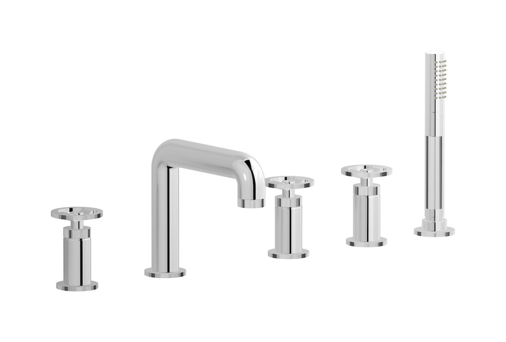 Смеситель на бортик ванной на 5 отверстий с дивертером и душевым гарнитуром. WE ARE IB b1396cc Chrome Bold