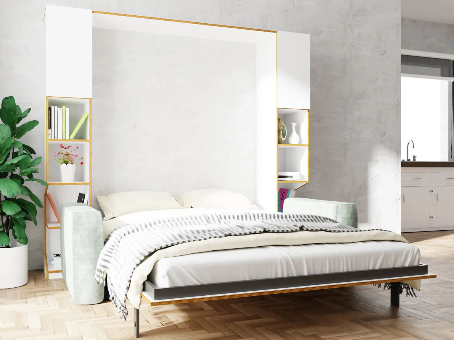 Вертикальная выдвижная кровать с полкой и диваном Radis сетка ARCH-00087151 - Вид №1