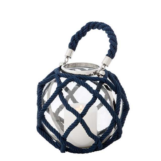 Подсвечник-фонарь стеклянный синий в оплетке Lauderdale S от Eichholtz EICHHOLTZ EICHHOLTZ 060249 Синий  - Вид №1