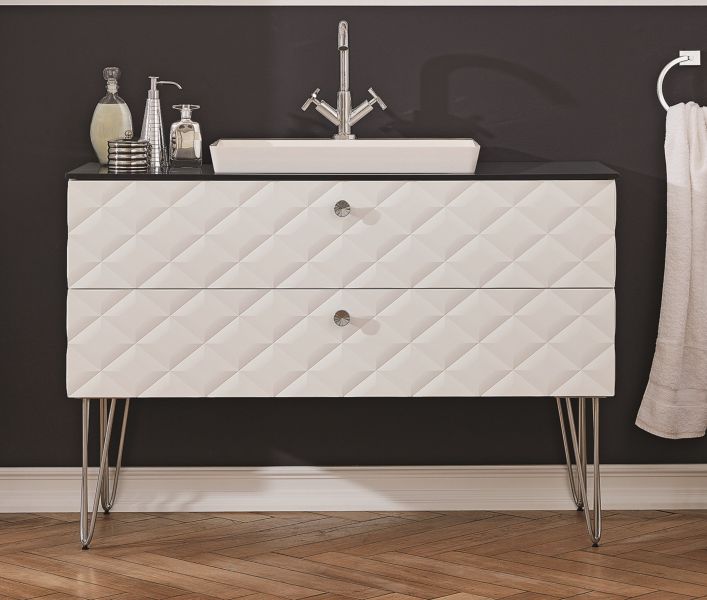 DIA331201(896/896) Puris Diamond Line, тумба с белой столеш. 1200 мм + рак. мин. литье 600 мм, цвет черный диамант