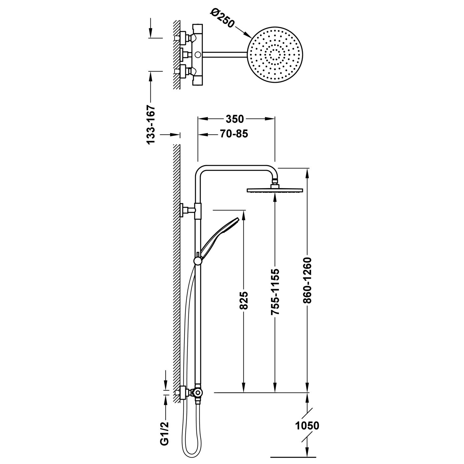 BASE PLUS 2-полосный настенный термостатический смеситель для душа-21639502NM TRES - Вид №1