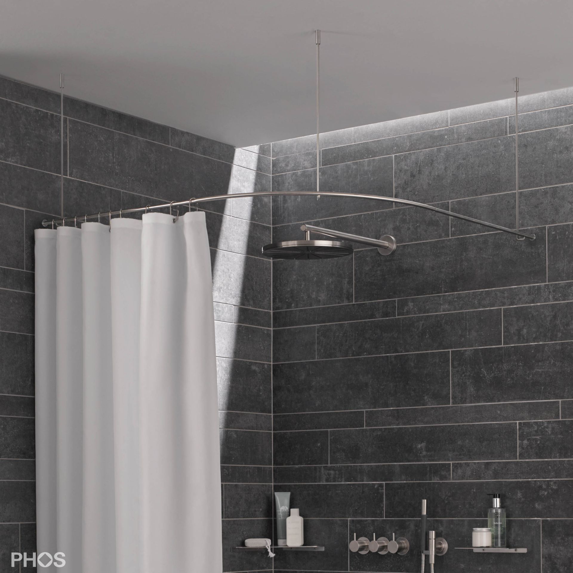 DSB300-850F Стержень для душевой занавески четверть круга с радиусом дуги 30 см, 85 x 85 см для крепления к потолку PHOS 