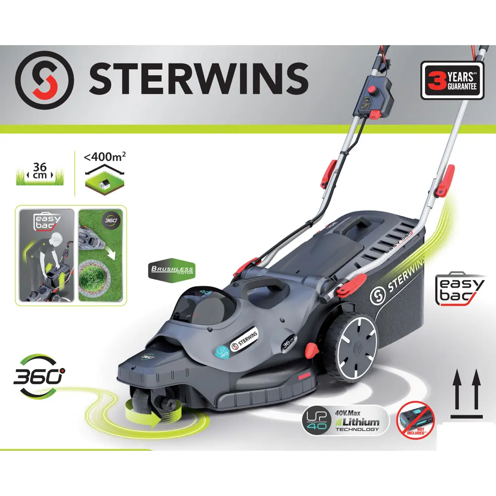 Газонокосилка аккумуляторная бесщеточная Sterwins 40 В 36 см АКБ и ЗУ не входит в комплект 82152403 STLM-2116797  - Вид №17