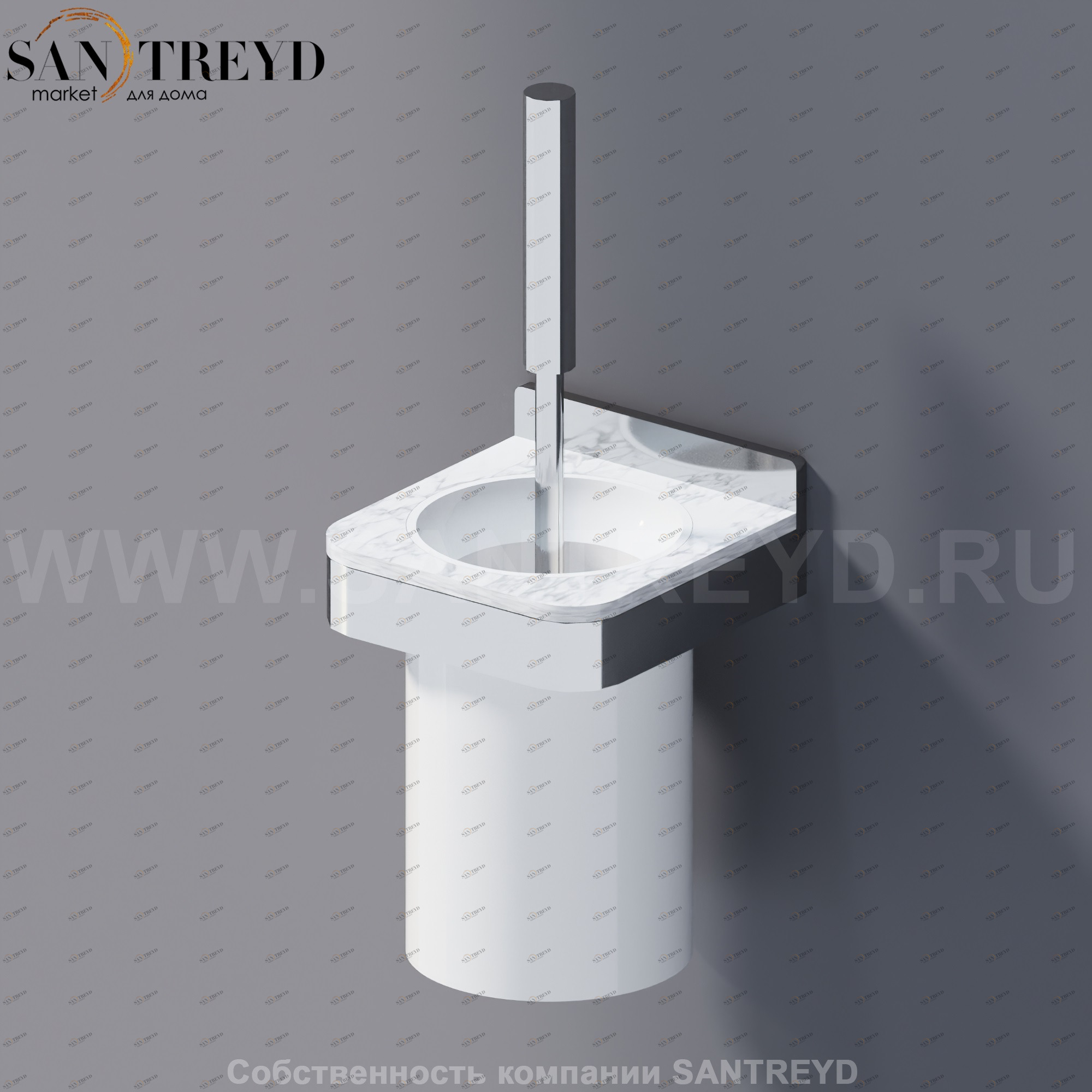 Agape MEMORY Туалетный ёрш с полкой из белого мрамора в хромированном каркасе AMEM855AMC